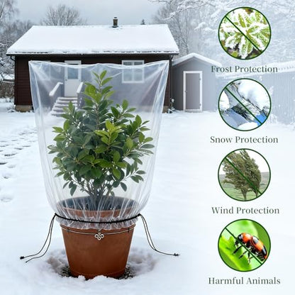 2 Pcs Winter Plant Covers Freeze Protection with Drawstring, 55.1"x78.7" Clear Plastic Film Shelter Bags, Waterproof Plant Frost Protection Covers for Outdoor Garden Shrubs Crops - size: 55.1"x78.7"