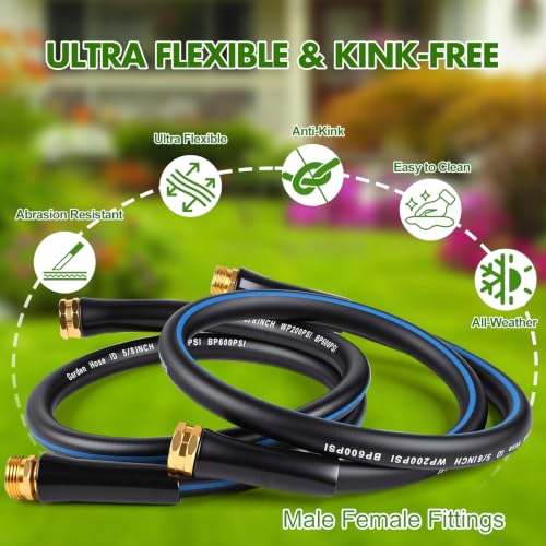 Short Garden Hose 2pcs, 5/8" x 4.2ft with Male to Female Fittings - size: 4.2ft Male Female - 2 packs