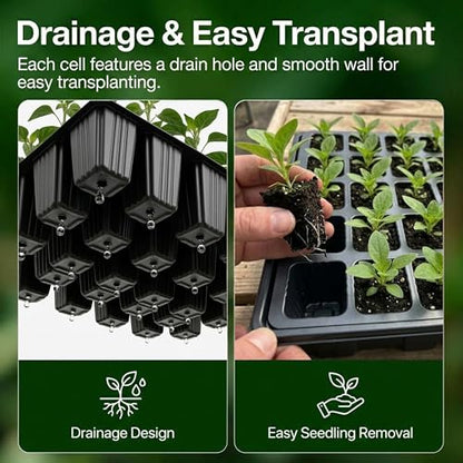 Gardzen 10-Set Garden Propagator Set, Seed Tray Kits with 400-Cell, Seed Starter Tray with Dome and Base 15" x 9" (40-Cell Per Tray) - size: 40-Cell Black 10-Pack