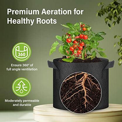 HealSmart Plant Grow Bags 7 Gallon, Tomoato Planter Pots 5-Pack with Handles, Aeration Nonwoven Fabric, Heavy Duty Gardening Planter for Vegetable, Herbs and Flowers, Black - color: Black, 5 Pack, size: 7 Gallon