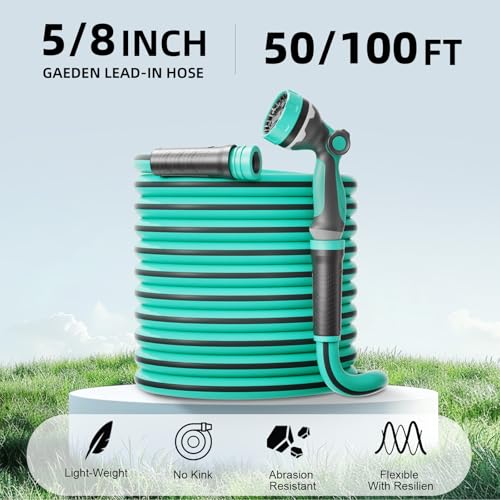 Heavy Duty Garden Hose 50 ft x 5/8", Water Hose with 10-Pattern Nozzle - size: 50ft