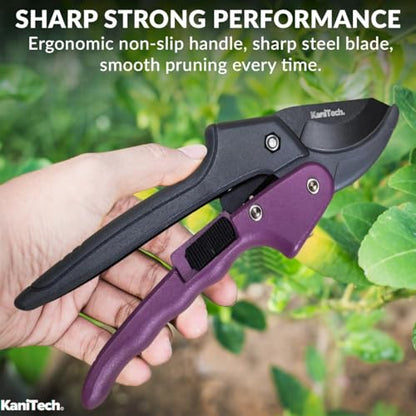 Pruning Shears for Gardening with Gloves - Heavy Duty Garden Shears, Aluminum Hand Pruners with TPR Grip Handle, 8 inch 3.55mm Thick Blade - for Branches, Flowers & Plants (Purple) - style: Purple