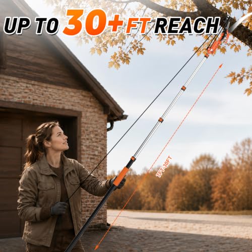 SISUPASSIE 36FT Reach Tree Trimmer, Telescoping Pole Saw with 7-30FT Extension Pole, Manual Tree Pruner Extendable for Yard, Garden, Patios - size: 30FT