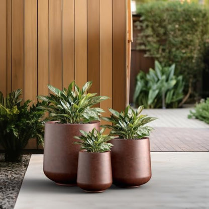 Kante Set of 3 Rusty Concrete Curved Planters 16.5" 13" 9.4" Dia - color: Rusty, size: Set of 3: 15.3" + 11.6" + 8.2" D