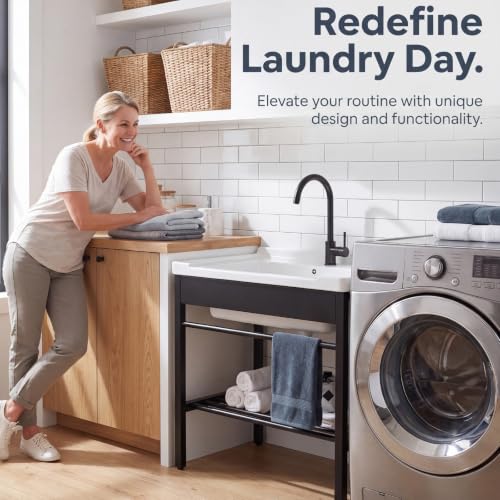 Freestanding Laundry Utility Sink with Washboard - color: A_Utility Sink_Black