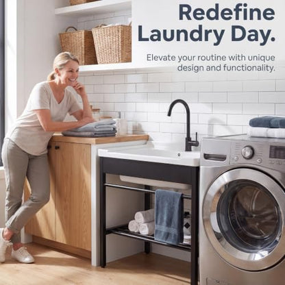 Freestanding Laundry Utility Sink with Washboard - color: A_Utility Sink_Black