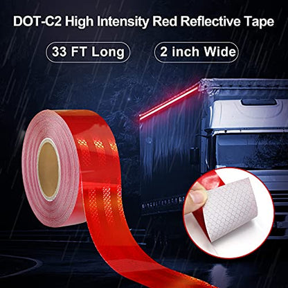 Reflective Tape, Waterproof Self Adhesive Dot Safety Reflector - color: Red, size: 2 Inch x 32.8 Feet