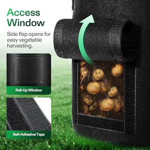 VIVOSUN 5-Pack 7 Gallon Potato Grow Bags, Roll-up Harvest Window - color: Black, size: 7 Gallon