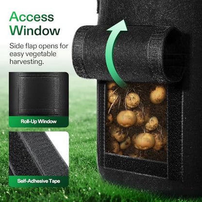 VIVOSUN 5-Pack 7 Gallon Potato Grow Bags, Roll-up Harvest Window - color: Black, size: 7 Gallon