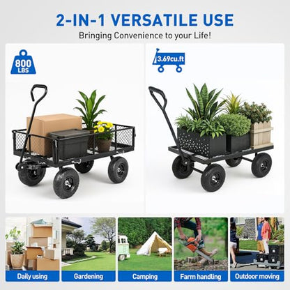 Yesker Steel Garden Carts - 800lbs Dump Wagon with All Terrain Inflatable Wheels for Yard Lawn Farms Gardening - Heavy Duty Utility Outdoor Hauling Wheelbarrow - size: Steel 800Lbs