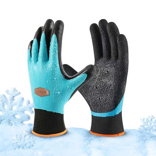 COOLJOB 1 Pair Winter Waterproof Gardening Work Gloves with grip, M - color: Fleece/Blue, size: Medium (Pack of 1)
