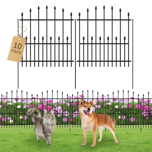 Decorative Garden Fence - 32in(H) x 24.16Ft(L) Heavy Duty Metal Animal Barrier Border Fencing No Dig Rustproof for Rabbit Dog, Outdoor Decor for Yard & Patio Flower Bed (10 Panels + 11 Stakes) - size: 10 Panels-32in(H) x 24.16Ft(L)