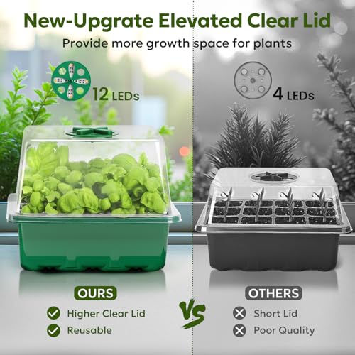 MIXC 6 Pack Seed Starter Kit with Grow Light, Vented Humidity Dome, Green - color: Green, size: 12 Cells With Light-6 Packs