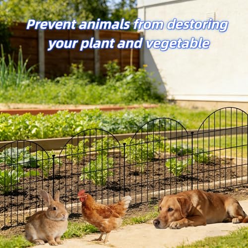 Decorative Garden Fence Panels 24 in(H) x 10 ft(L) Above Ground, Dog Fence Outdoor for Yard No-Dig Pet Barrier, Animal Proof Fence Metal Garden Fencing Animal Barrier, 5 Panels - size: 24x24Inch-5Pack without Lock