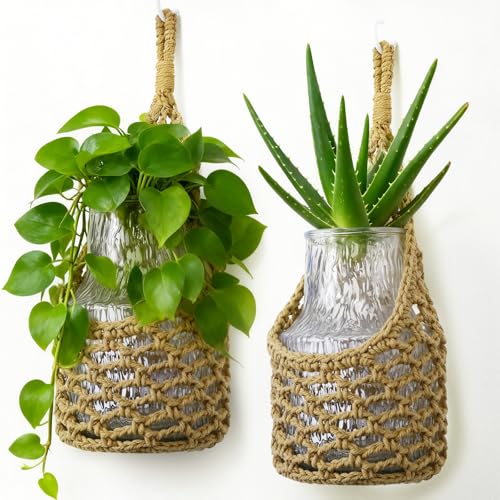 Macrame Wall Plant Hanger, Hanging Planter Basket Holder, Wall Planters for Indoor Plants, for Up to 6 Inch Pot (Brown, 6-Inch) - color: Brown, size: Large – Fits Pot Bottom ≤6"