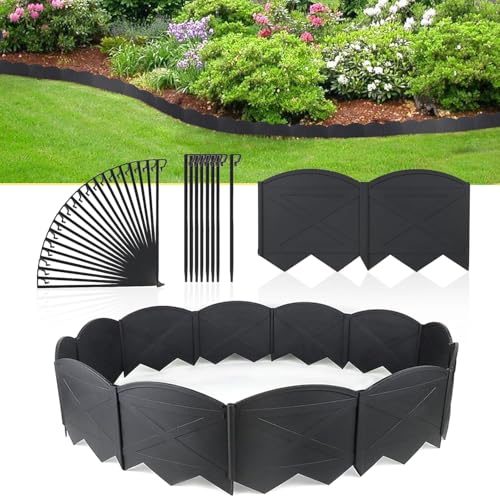 Vashly No-Dig 30Ft Landscape Edging,6 Inch Tall Garden Edging Garden Edging Border, 30Pcs Flower Bed Edging Border with 30Pcs Stakes - color: Black
