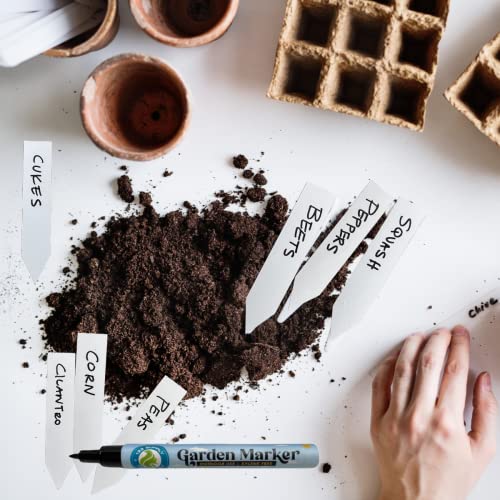 4" Plastic Plant Labels for Seedlings (100 Pack Tags + 2 Garden Marker Pens) - Waterproof Outdoor Garden Stakes Markers - size: 100 x 4" Plant Tags + 2 Pack Marker Pens