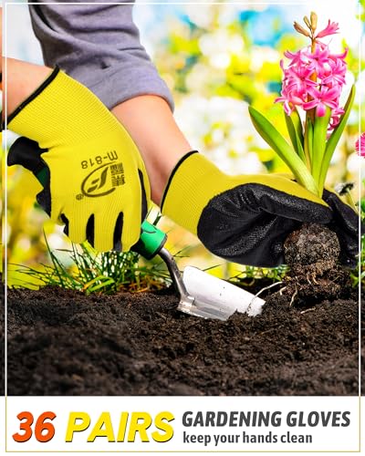 Honeydak 36 Pairs Garden Gloves Bulk for Men Women - color: Orange, Yellow
