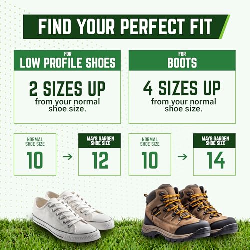 Mays Garden Shoe - Spiked Aerator Shoes | Adjustable Lawn Aerator Shoes for Grass, Soil, Garden, Epoxy Floors | Heavy Duty Stainless Steel Spikes | Yard & Grass Care Tool | Size 14 - size: Size 14