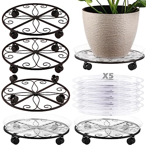 5 Packs 16” Plant Caddy with Wheels Metal Plant Stand on Wheels for Indoor and Outdoor Plants Rolling Plant Stand with Casters Heavy Duty Plant Dolly Roller Caddy, Black - color: black, size: 16''