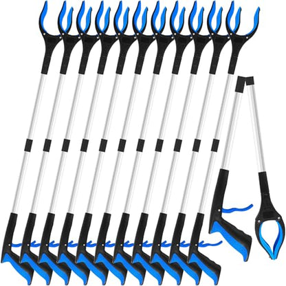 12 Pack 32 Inch Commercial Trash Grabber for Elderly Assist, Foldable - color: Blue