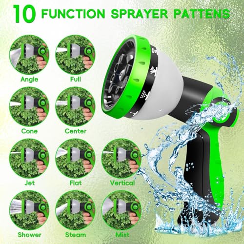 50FT Garden Hose,Flexible Water Hose, 10-Function Sprayer, Non-Expanding - color: BlackGreen, size: 50