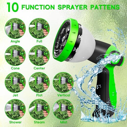 50FT Garden Hose,Flexible Water Hose, 10-Function Sprayer, Non-Expanding - color: BlackGreen, size: 50