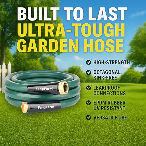 10FT Rubber Garden Hose, 5/8 in, 3/4 GHT Brass Fittings - size: 10FT
