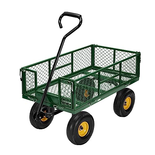 VIVOHOME Heavy Duty 880 Lbs 4.5 Cu Ft Mesh Steel Garden Cart Utility Wagon - color: Green