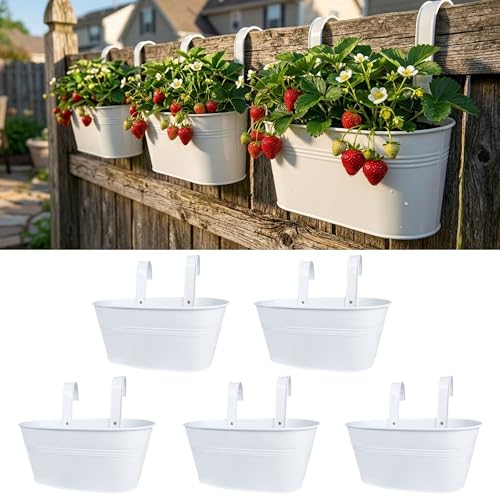 LaLaGreen Rail Planter (11.8 in, 5 Pack) White Metal Balcony Porch Pots - size: 11.8" (30 cm) x 5 Pack