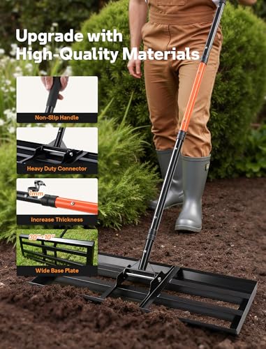 Lawn Leveling Rake 30" x 10", Heavy Duty Lawn Leveler with 78" Handle
