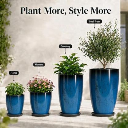 Usocik Large Outdoor Planters, Set of 4, 10/12/21/24 Inch, Blue Glazed - color: Aqua Blue Glaze