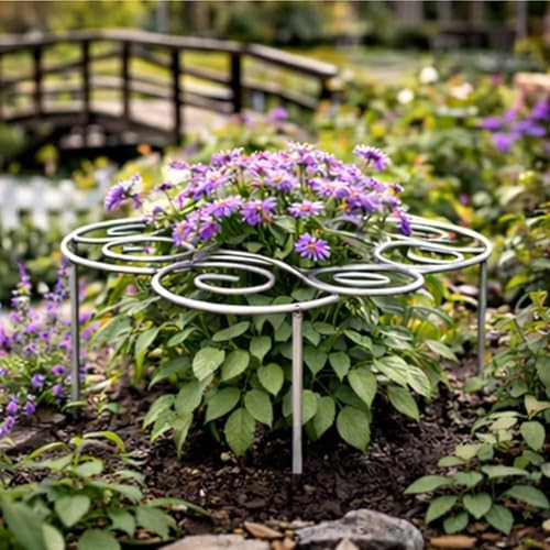 Metal Plant Support Ring for Garden Peony Cage Stand, Decorative Flower Hoop Stackable Plant Stake Rustproof Metal Support Cage Indoor Outdoor Potted Plant Support (Small) - size: Small