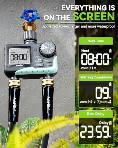 RAINPOINT Water Timer for Garden Hose - 2 Zone Sprinkler Timer with Rain Delay/Manual Watering/Automatic Irrigation for Yard Lawn - color: Blue
