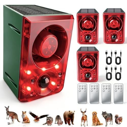 ChunHee Solar Outdoor Motion Sensor Alarm Dog Barking Gunshot Sound 130dB - color: Red-4pack