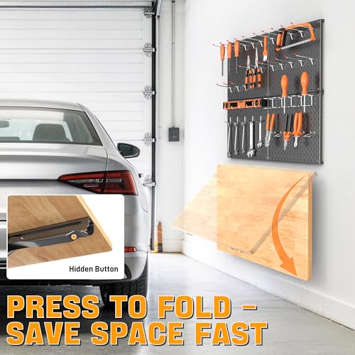 Ultrawall Heavy Duty Folding Workbench with Pegboard, Wall Mount Work Table - size: 32"x18" workbench