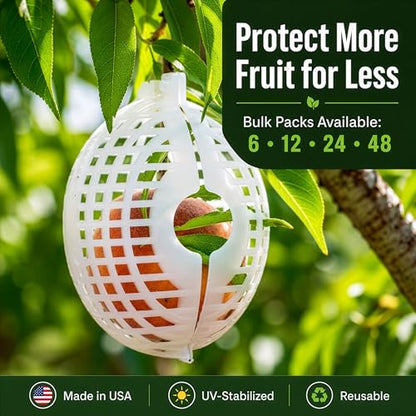 Fruit Protection Cages for Peaches and More | 2026 Improved Secure-Lock Design | Small 4x5 Inch | 24 Pack | Squirrel Resistant | Reusable Heavy-Duty Plastic | Made in USA - size: Small (4 x 5)