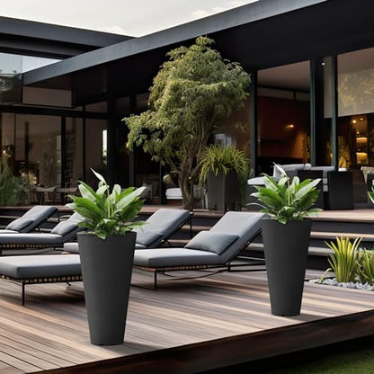 Kante Set of 2 Black Plastic Round Planters 23" Tall Home & Outdoor - color: Black, size: 23" H