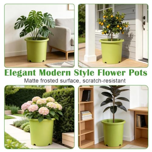 4-Pack 16 inch Large Deep Planters for Outdoor Plants, Heavy-Duty Plant Pot - color: Light Green