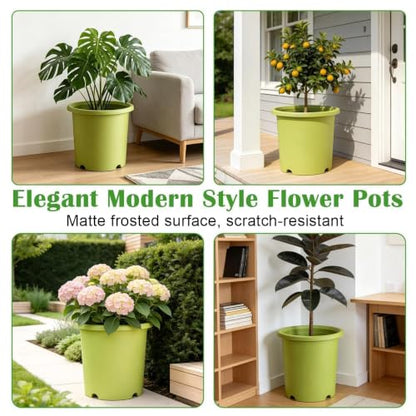4-Pack 16 inch Large Deep Planters for Outdoor Plants, Heavy-Duty Plant Pot - color: Light Green
