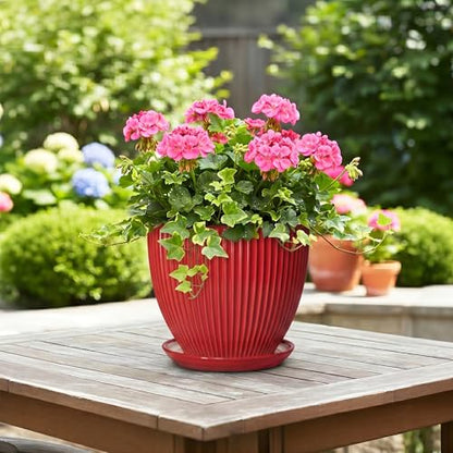 Ceramic Flower Pots 8 Inch, Ceramic Planters with Saucer, Red - color: Red, size: 8 Inch