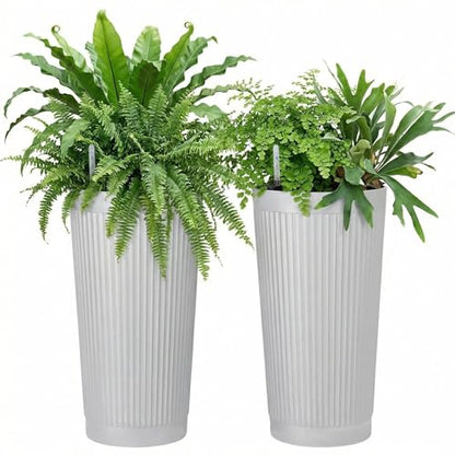 TUYOHW 24 Inch Tall Round Plastic Planter with Self Watering System, Large Indoor Outdoor Planter for Home, Patio, Garden - color: White-round