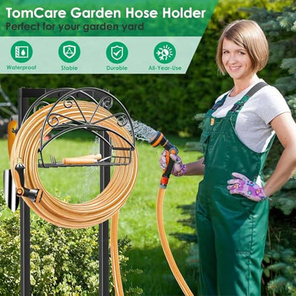 TomCare Garden Hose Holder, 4 Spikes Water Hose Hanger for 160FT Hose - color: Matte Black