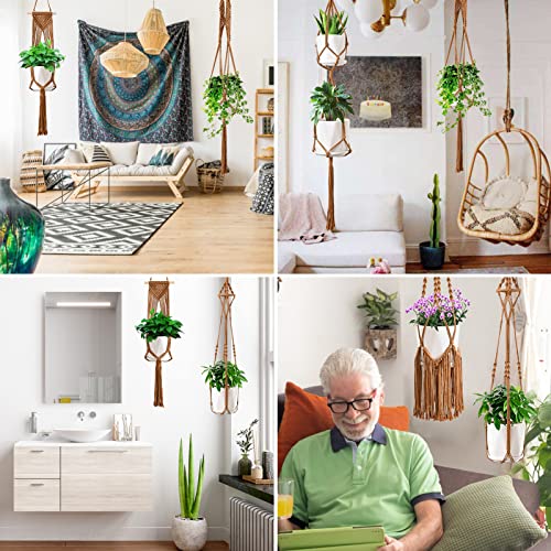SFENNGPET Macrame Plant Hangers, 6Pack Hanging Planters for Indoor Plants - color: Caramel