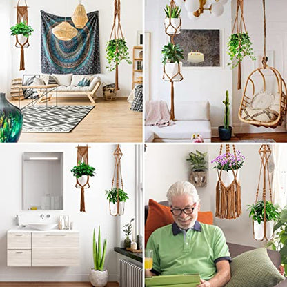 SFENNGPET Macrame Plant Hangers, 6Pack Hanging Planters for Indoor Plants - color: Caramel