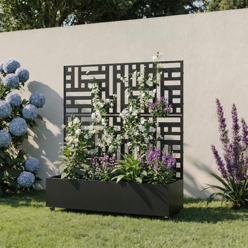 Metal Raised Garden Bed with Trellis and Wheels, 47"x47"x16" (Black-Street) - color: Black-street, size: 47"x47"x16"