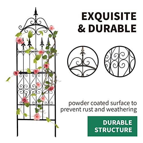 Garden Trellis for Climbing Plants, 70" H x 21.7" W Heavy Duty Metal Trellis, 6FT Rustproof Black Iron Vine Support Trellis with 9.2" Ground Stakes, Decorative Cupid Arrow Design Roses, Vines - size: 70 inch-1 pack
