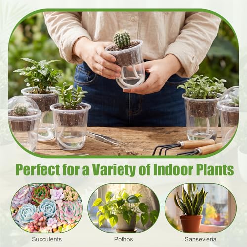 30 Packs 3.3" 4.5" Self Watering Plastic Clear Nursery Pots with Humidity Dome Seed Starter Cups Kits Hydroponic Basket Plant Labels Automatic Watering Planter for Propagation Planting Seedling