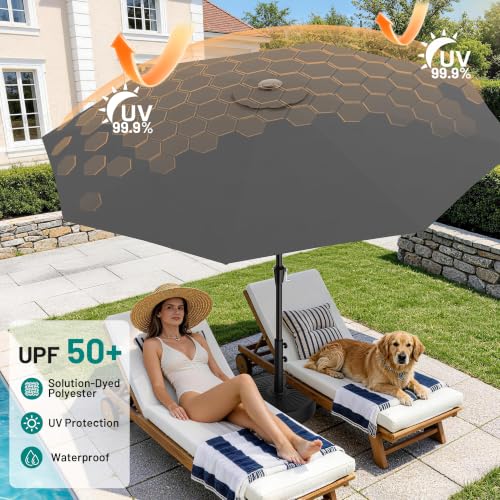 AreShark 9FT Outdoor Patio Umbrella with Tilt and Crank, Gray - color: Gray, size: 9ft