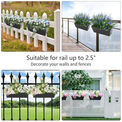 16 Inch Railing Planters Box Metal Hanging Flower Pot 3 Pcs - color: Black-3pcs